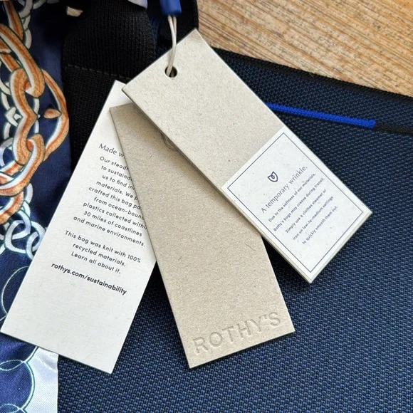 Rothy’s Bag Large Elegant Navy Blue Canvas Tote Bag with Scarf Accent - Picture 9 of 15